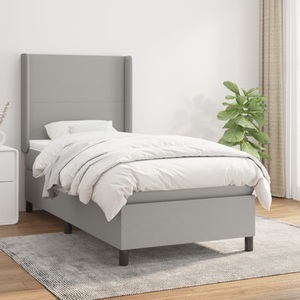 vidaXL, vidaXL Boxspringbett mit Matratze Hellgrau 100x200 cm Stoff, vidaXL Boxspringbett mit Matratze Hellgrau 100x200 cm Stoff