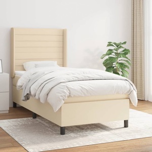 vidaXL, vidaXL Boxspringbett mit Matratze Creme 90x190 cm Stoff, vidaXL Boxspringbett mit Matratze Creme 90x190 cm Stoff