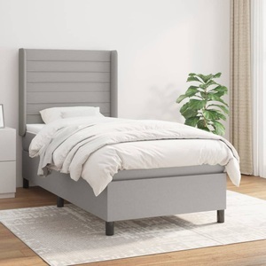vidaXL, vidaXL Boxspringbett mit Matratze Hellgrau 90x200 cm Stoff, vidaXL Boxspringbett mit Matratze Hellgrau 90x200 cm Stoff