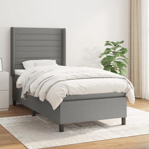vidaXL, vidaXL Boxspringbett mit Matratze Dunkelgrau 90x200 cm Stoff, vidaXL Boxspringbett mit Matratze Dunkelgrau 90x200 cm Stoff