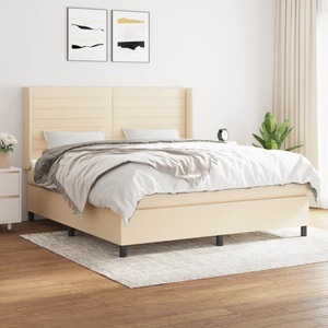 vidaXL, vidaXL Boxspringbett mit Matratze Creme 160x200 cm Stoff, vidaXL Boxspringbett mit Matratze Creme 160x200 cm Stoff