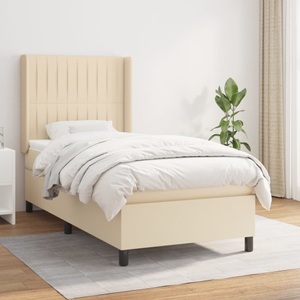 vidaXL, vidaXL Boxspringbett mit Matratze Creme 100x200 cm Stoff, vidaXL Boxspringbett mit Matratze Creme 100x200 cm Stoff