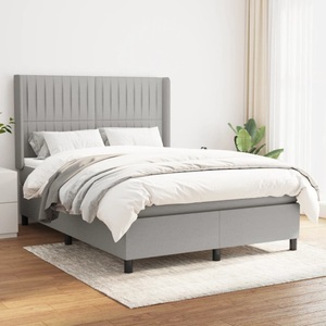 vidaXL, vidaXL Boxspringbett mit Matratze Hellgrau 140x200 cm Stoff, vidaXL Boxspringbett mit Matratze Hellgrau 140x200 cm Stoff