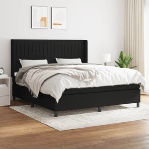 vidaXL, vidaXL Boxspringbett mit Matratze Schwarz 160x200 cm Stoff, vidaXL Boxspringbett mit Matratze Schwarz 160x200 cm Stoff