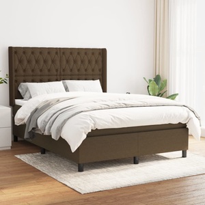 vidaXL, vidaXL Boxspringbett mit Matratze Dunkelbraun 140x200 cm Stoff