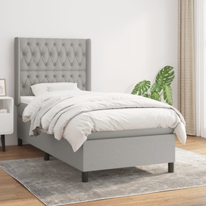 vidaXL, vidaXL Boxspringbett mit Matratze Hellgrau 90x200 cm Stoff