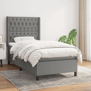 vidaXL, vidaXL Boxspringbett mit Matratze Dunkelgrau 90x200 cm Stoff, vidaXL Boxspringbett mit Matratze Dunkelgrau 90x200 cm Stoff