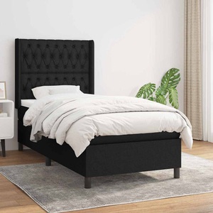 vidaXL, vidaXL Boxspringbett mit Matratze Schwarz 90x200 cm Stoff