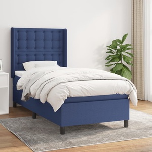 vidaXL, vidaXL Boxspringbett mit Matratze Blau 90x200 cm Stoff, vidaXL Boxspringbett mit Matratze Blau 90x200 cm Stoff