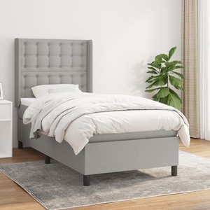 vidaXL, vidaXL Boxspringbett mit Matratze Hellgrau 100x200 cm Stoff, vidaXL Boxspringbett mit Matratze Hellgrau 100x200 cm Stoff