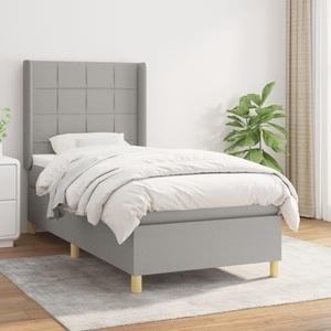 vidaXL, vidaXL Boxspringbett mit Matratze Hellgrau 100x200 cm Stoff, vidaXL Boxspringbett mit Matratze Hellgrau 100x200 cm Stoff