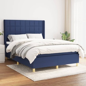 vidaXL, vidaXL Boxspringbett mit Matratze Blau 140x200 cm Stoff, 