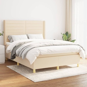 vidaXL, vidaXL Boxspringbett mit Matratze Creme 140x200 cm Stoff, vidaXL Boxspringbett mit Matratze Creme 140x200 cm Stoff