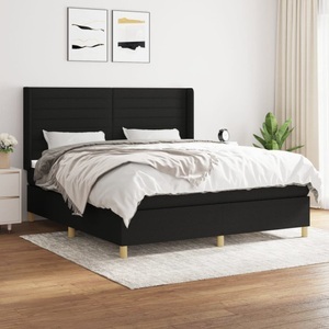 vidaXL, vidaXL Boxspringbett mit Matratze Schwarz 160x200 cm Stoff, vidaXL Boxspringbett mit Matratze Schwarz 160x200 cm Stoff