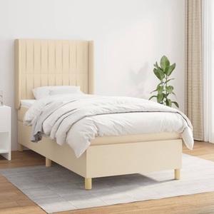 vidaXL, vidaXL Boxspringbett mit Matratze Creme 90x200 cm Stoff, vidaXL Boxspringbett mit Matratze Creme 90x200 cm Stoff