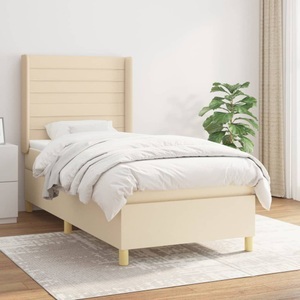 vidaXL, vidaXL Boxspringbett mit Matratze Creme 90x190 cm Stoff, vidaXL Boxspringbett mit Matratze Creme 90x190 cm Stoff