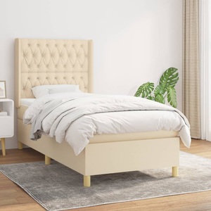 vidaXL, vidaXL Boxspringbett mit Matratze Creme 90x200 cm Stoff