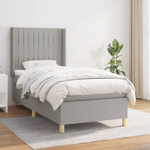 vidaXL, vidaXL Boxspringbett mit Matratze Hellgrau 100x200 cm Stoff, vidaXL Boxspringbett mit Matratze Hellgrau 100x200 cm Stoff