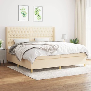 vidaXL, vidaXL Boxspringbett mit Matratze Creme 200x200 cm Stoff