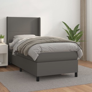vidaXL, vidaXL Boxspringbett mit Matratze Grau 100x200 cm Kunstleder