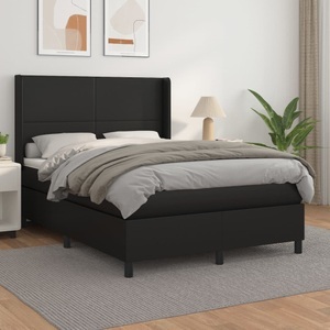 vidaXL, vidaXL Boxspringbett mit Matratze Schwarz 140x200 cm Kunstleder, vidaXL Boxspringbett mit Matratze Schwarz 140x200 cm Kunstleder