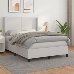 vidaXL, vidaXL Boxspringbett mit Matratze Weiß 140x200 cm Kunstleder, vidaXL Boxspringbett mit Matratze Weiß 140x200 cm Kunstleder
