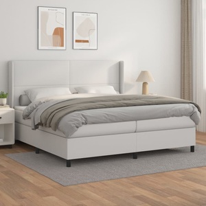 vidaXL, vidaXL Boxspringbett mit Matratze Weiß 200x200 cm Kunstleder, vidaXL Boxspringbett mit Matratze Weiß 200x200 cm Kunstleder