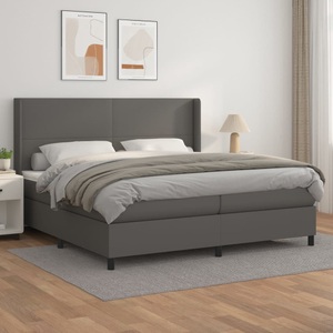 vidaXL, vidaXL Boxspringbett mit Matratze Grau 200x200 cm Kunstleder
