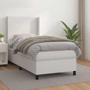 vidaXL, vidaXL Boxspringbett mit Matratze Weiß 90x200 cm Kunstleder, vidaXL Boxspringbett mit Matratze Weiß 90x200 cm Kunstleder