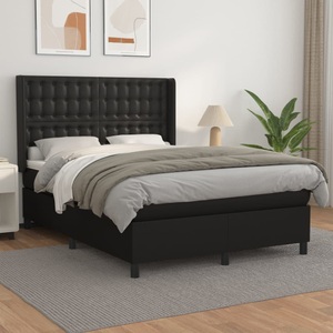 vidaXL, vidaXL Boxspringbett mit Matratze Schwarz 140x200 cm Kunstleder, vidaXL Boxspringbett mit Matratze Schwarz 140x200 cm Kunstleder