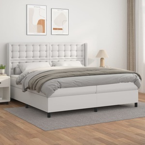 vidaXL, vidaXL Boxspringbett mit Matratze Weiß 200x200 cm Kunstleder, vidaXL Boxspringbett mit Matratze Weiß 200x200 cm Kunstleder