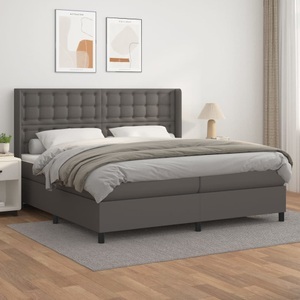 vidaXL, vidaXL Boxspringbett mit Matratze Grau 200x200 cm Kunstleder, vidaXL Boxspringbett mit Matratze Grau 200x200 cm Kunstleder