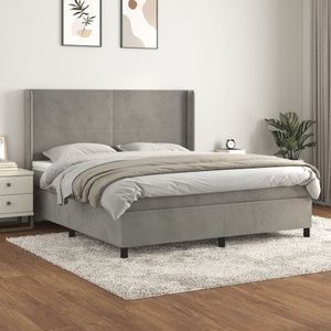 vidaXL, vidaXL Boxspringbett mit Matratze Hellgrau 160x200 cm Samt, vidaXL Boxspringbett mit Matratze Hellgrau 160x200 cm Samt