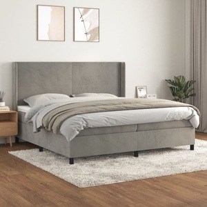 vidaXL, vidaXL Boxspringbett mit Matratze Hellgrau 200x200 cm Samt, vidaXL Boxspringbett mit Matratze Hellgrau 200x200 cm Samt