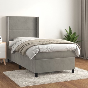 vidaXL, vidaXL Boxspringbett mit Matratze Hellgrau 90x190 cm Samt