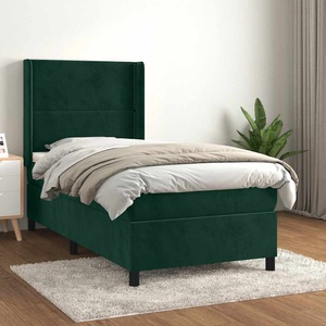 vidaXL, vidaXL Boxspringbett mit Matratze Dunkelgrün 100x200 cm Samt