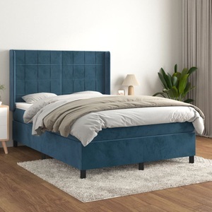 vidaXL, vidaXL Boxspringbett mit Matratze Dunkelblau 140x200 cm Samt, vidaXL Boxspringbett mit Matratze Dunkelblau 140x200 cm Samt