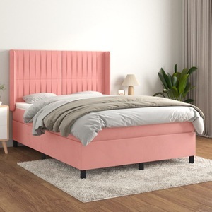 vidaXL, vidaXL Boxspringbett mit Matratze Rosa 140x200 cm Samt, vidaXL Boxspringbett mit Matratze Rosa 140x200 cm Samt
