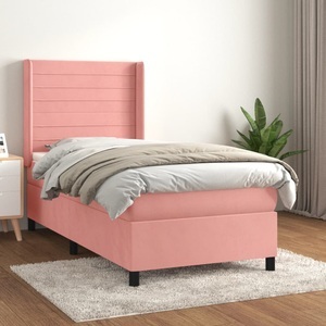 vidaXL, vidaXL Boxspringbett mit Matratze Rosa 100x200 cm Samt, vidaXL Boxspringbett mit Matratze Rosa 100x200 cm Samt