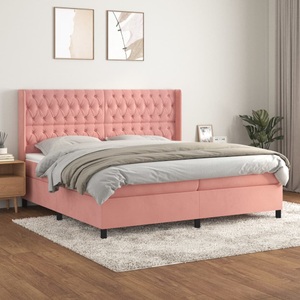 vidaXL, vidaXL Boxspringbett mit Matratze Rosa 200x200 cm Samt, vidaXL Boxspringbett mit Matratze Rosa 200x200 cm Samt