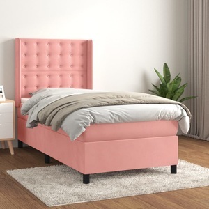 vidaXL, vidaXL Boxspringbett mit Matratze Rosa 100x200 cm Samt, vidaXL Boxspringbett mit Matratze Rosa 100x200 cm Samt