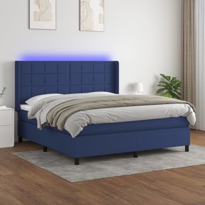 vidaXL, vidaXL Boxspringbett mit Matratze & LED Blau 160x200 cm Stoff, 