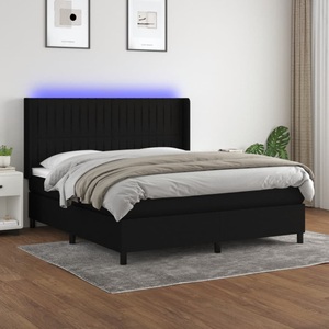 vidaXL, vidaXL Boxspringbett mit Matratze & LED Schwarz 160x200 cm Stoff, vidaXL Boxspringbett mit Matratze & LED Schwarz 160x200 cm Stoff
