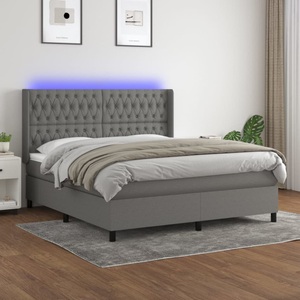 vidaXL, vidaXL Boxspringbett mit Matratze & LED Dunkelgrau 160x200 cm Stoff, vidaXL Boxspringbett mit Matratze & LED Dunkelgrau 160x200 cm Stoff