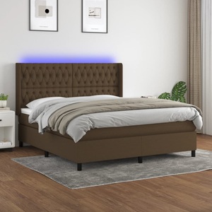 vidaXL, vidaXL Boxspringbett mit Matratze & LED Dunkelbraun 180x200 cm Stoff, vidaXL Boxspringbett mit Matratze & LED Dunkelbraun 180x200 cm Stoff