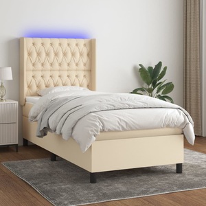 vidaXL, vidaXL Boxspringbett mit Matratze & LED Creme 80x200 cm Stoff, 