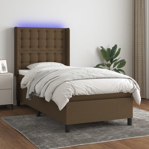 vidaXL, vidaXL Boxspringbett mit Matratze & LED Dunkelbraun 90x190 cm Stoff, vidaXL Boxspringbett mit Matratze & LED Dunkelbraun 90x190 cm Stoff