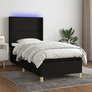 vidaXL, vidaXL Boxspringbett mit Matratze & LED Schwarz 90x200 cm Stoff, vidaXL Boxspringbett mit Matratze & LED Schwarz 90x200 cm Stoff