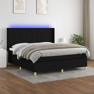 vidaXL, vidaXL Boxspringbett mit Matratze & LED Schwarz 160x200 cm Stoff, vidaXL Boxspringbett mit Matratze & LED Schwarz 160x200 cm Stoff