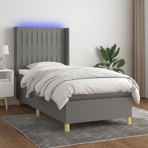 vidaXL, vidaXL Boxspringbett mit Matratze & LED Dunkelgrau 80x200 cm Stoff, vidaXL Boxspringbett mit Matratze & LED Dunkelgrau 80x200 cm Stoff